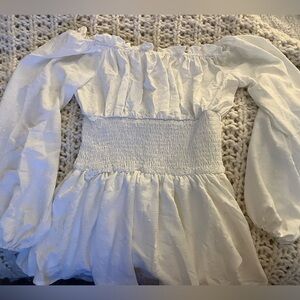 White Off-Shoulder Smocked Blouse